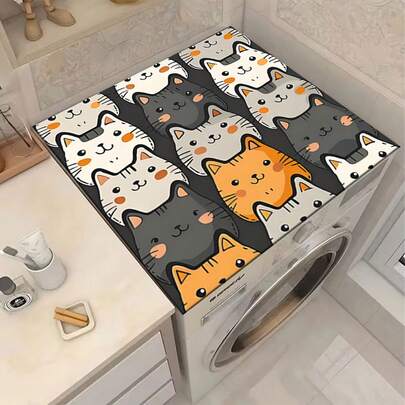 1 件防滑洗衣房垫，适用于洗衣机/烘干机 - 可爱猫咪印花洗衣垫，洗衣机和烘干机顶部装饰垫，洗衣房装饰