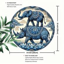 2D Flat, 1 Piece 2D Flat Printed Metal Iron Sign [2D Flat] 1 Piece Metal Sign, Rhino And Elephant Fantasy Art, 8x8inch (20 * 20cm ), Durable, Waterproof, Fade-Resistant, Rust-Resistant, Easy To Hang, Round Wall Art, Perfect For Home, Kitchen, Garage, Restaurant, 2D Flat - Multiple - View 4