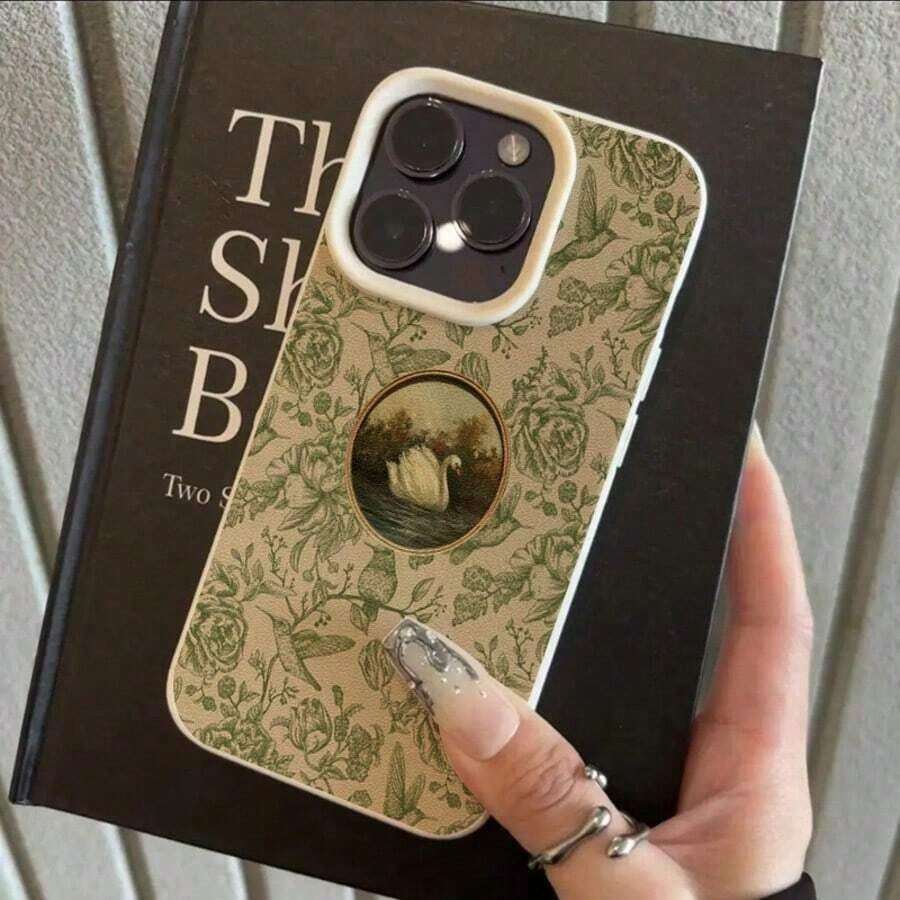 1pc Vintage Floral Heart Frame Swan Pattern TPU Phone Case Compatible With IPhone 17 Pro Max/17/16 Pro Max/15/13/12/11, S20 FE/A15/S24/A55, Redmi Note 11/12/13 Pro, Full Body Soft Protective Cover - Kiểu 10 (1 chiếc) - Xem 1