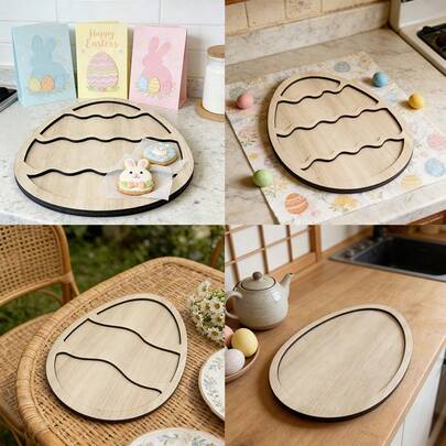 1/3 יחידות מגש עץ טבעי זה, בצורת ביצת פסחא, מושלם לקישוטי שולחן במטבח, פינת האוכל או בסלון. ניתן להכיל בו פירות, חטיפים, חלב, קפה או מתנות לחג.