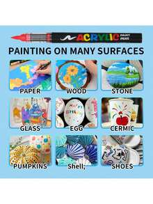 288/240/168/120/72/60/48/36/24/12/8色直涂式丙烯颜料马克笔套装，适用于绘画、插画、手工制作、涂色书及其他DIY项目，可在纸张、布料、木材、石头、塑料、玻璃、陶瓷、南瓜等材质上进行创作。是学生和成人的理想礼物，也是感恩节、万圣节和圣诞节的完美之选。 - 彩色 - 查看 11