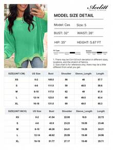 Acelitt Autumn Solid Color Textured Striped Cuffed Long Sleeve Casual Loose Crew Neck T-Shirt - Green - View 4