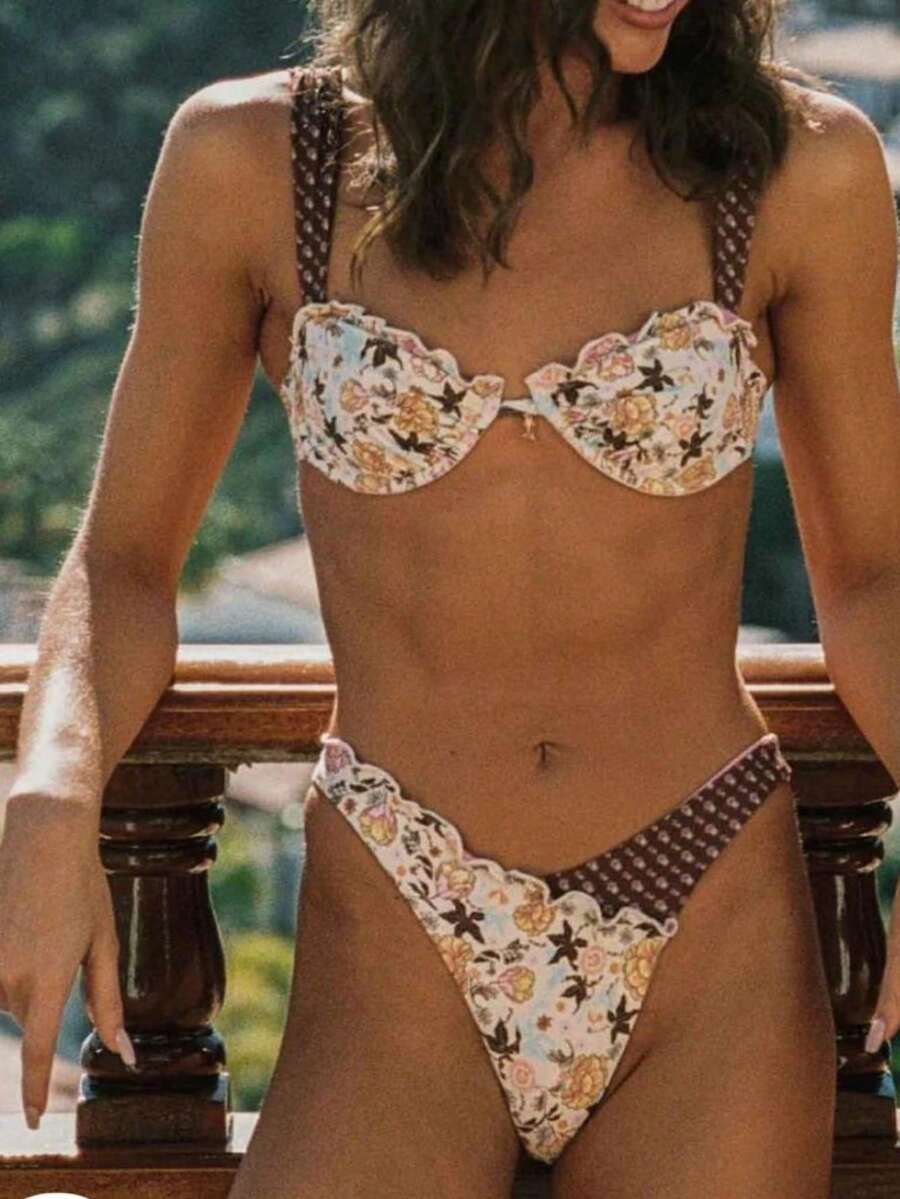 2026 Women's Beach Summer Swimsuit Set Random Print Spaghetti Strap Sexy Bikini , Summer Outfits - 彩色 - 查看 1