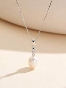 AETOLIA 1件S925镀银极简主义7-9毫米养殖珍珠吊坠项链，适合女性约会/婚礼佩戴 - 銀色 - 查看 2