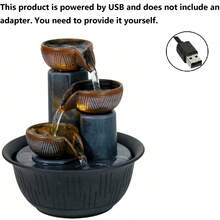 Three Story Indoor Tabletop Waterfall Fountain, Soothing Flowing Water, Suitable For Living Room, Office, Bedroom, Entrance, Club Bar, Corporate Front Desk, Hotel, Cabinet Handicrafts, Creative Holiday Gifts - Black - View 11