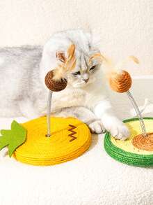 1件装全新益智趣味互动天然材质弹簧摇摆毛绒球羽毛云朵菠萝牛油果剑麻猫抓板摇摆玩具，悬挂式咀嚼清洁宠物玩具，适合所有犬猫，促进亲子互动，缓解焦虑，释放天性，无需电池 - 彩色 - 查看 4