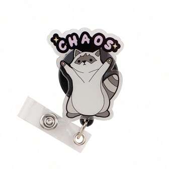 1pc Cute Raccoon Retractable Badge Reel Lanyard, With Adorable Cartoon Design, Suitable For Nurse Hospital ID Card Lanyards, Office Lanyards, School Supplies, Back To School Season