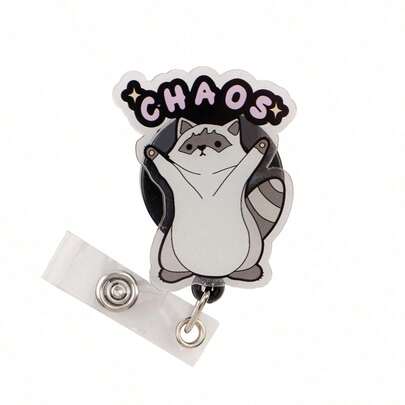 1pc Cute Raccoon Retractable Badge Reel Lanyard With Cute Cartoon Design, Suitable For Nurse Hospital ID Badge Lanyard, Office Lanyard, School Supplies, Back To School Season