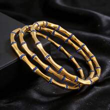 3件套18K幸运蓝宝石竹节不锈钢手链套装，时尚经典首饰，适合女性日常佩戴、参加派对、度假、送礼，四季皆宜。 - 寶藍色 - 查看 7