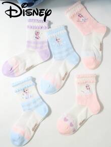 Disney 5双装迪士尼冰雪奇缘卡通儿童袜，男女童透气婴儿袜，适合学校/居家穿着，春夏皆宜 - 彩色 - 查看 7