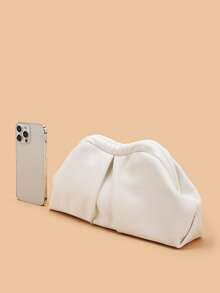 复古纯色手拿包，大容量多功能女士钱包，时尚PU皮包，适合婚礼、派对、晚宴等场合（耳环随机放置在包的一侧或两侧各一个） - 白色 - 查看 6