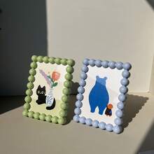 6-Inch Cute Beaded Plastic Photo Frame, Adorable Desktop Photo Frame Display, Decorative Frame Stand, Home Decor - A - View 3