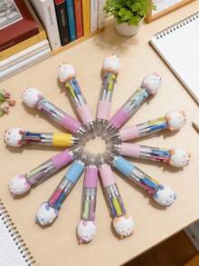 6/12/24/30pcs Set Random Cartoon Cute 4-Color Mini Ballpoint Pens, Suitable For Students, 4-Color Mini Ballpoint Pens, Craft Pens, Colored Pens, 4-Color Ink, Student Office Stationery Gift Box Set, 0.7mm Refill, Back To School Essential, Learning Supplies - Multicolor - View 2