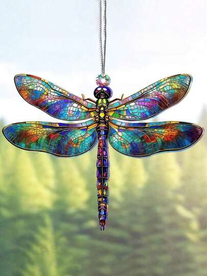 1 pieza Atrapasol de libélula de acrílico, atrapasol con efecto de vidrio colorido, decoración de libélula adecuada para árbol de Navidad, panel de atrapasol de jardín, decoración colgante para ventana y coche, adorno navideño, regalo de cumpleaños, decoración del hogar