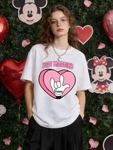 Disney Valentine's Day Limited Edition 180g Heavyweight Pure Cotton T-Shirt - Casual And Loose-Fitting, Versatile Couple's Top - 白色 2 - 查看 2