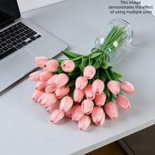 1 pièce Ce bouquet de fleurs artificielles de tulipes roses luxueuses et réalistes peut améliorer l'ambiance de votre espace, inspiré par les fleurs printanières douces et élégantes - ornements de fleurs artificielles - Voir 1