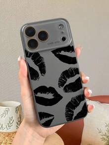 1pc Edgy Black Lip Print Pattern Phone Case.Bold Design,Modern Gothic Aesthetic,Compatible With Iphone 17promax/17pro/17/17Air/16promax/16pro/16/15promax/15pro/15/14promax/14pro/14/13promax/13pro/13/12promax/12pro/12 - 灰色 - 查看 8
