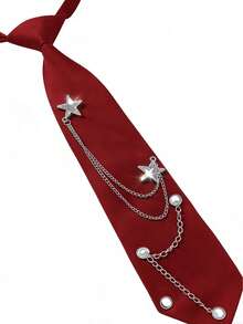 Women's Fashion Casual Star Metal Chain Tie, No Tie Required, Vacations, And Traveling - 酒紅色 - 查看 2