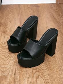 Giày sandal cao gót nữ, kiểu dáng mới năm 2026, đế dày, tăng chiều cao, dép lê nửa gót, sandal La Mã ngoài trời, giày thời trang nữ. - màu đen - Xem 1