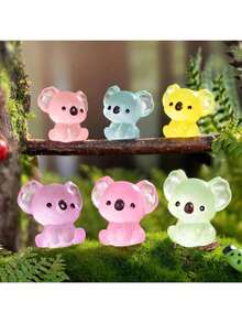 6pcs Luminous Mini Resin Koala Figurines, Suitable For DIY Gardening Micro Landscape Aquarium Plant Decor Party (Random Colors), Resin Animal, Koala, Mini Animal - Multicolor - View 7