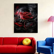 con marco1 Póster de Lienzo Vertical Moderno y Abstracto de Rosa Roja - Pintura de Rosas Rojas , Ideal para Sala, Dormitorio, Pasillo - Decoración Minimalista y Elegante, Cuadro Decorativo - Enmarcado - Ver 2