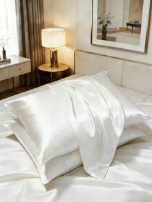 2件装缎面枕套，柔软顺滑，呵护秀发和肌肤，信封式封口（不含枕芯），白色 - 奶油白 - 查看 1