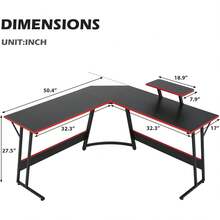 Gaming Desk L Shaped Desk, 50.4" Large Computer Desk With Shelves & Carbon Fiber Desktop, Wood Computer Table Writing Work PC Desk For Bedroom Office Dorm Small Space, Black - 黑色 - 查看 2