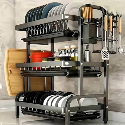 2026 3-Tier Rust-Proof Dish Rack With Quick-Release Drain Tray, Chopstick Holder, Cutting Board Holder,  Large Capacity For Kitchen CounterDish Drainer Kitchen Organizer, Keeps Kitchen Dry Mother's Day Valentine's Day  Best Friends Day