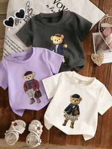 3pcs Baby Girl Floral Print Short Sleeve T-Shirt Set, Casual Young Baby Girl Summer Tops For Playtime - Multicolor - View 1