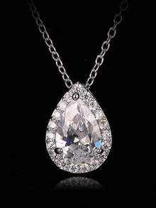 1pc Fashionable Minimalist Teardrop Zirconia Pendant Necklace For Women, Versatile & Personalized Jewelry - Necklace - View 8