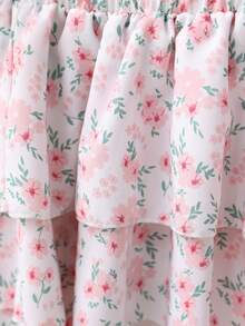 Women's Summer Floral Print Multi-Layered Short Cake Skirt, Vacation Style Mini Skirt White Spring - White - View 7