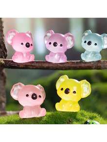 6pcs Luminous Mini Resin Koala Figurines, Suitable For DIY Gardening Micro Landscape Aquarium Plant Decor Party (Random Colors), Resin Animal, Koala, Mini Animal - Multicolor - View 9