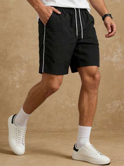 Quần short thể thao nam mùa hè mới, kẻ sọc phối màu tương phản, cạp chun có dây rút, kiểu dáng thường ngày, unisex.