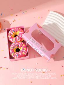 1双新款创意冰淇淋礼盒袜，男女通用中筒袜，彩色条纹图案，充满想象力的食物灵感设计，时尚多色舒适可爱复古休闲/学院风 - 紅色 - 查看 7