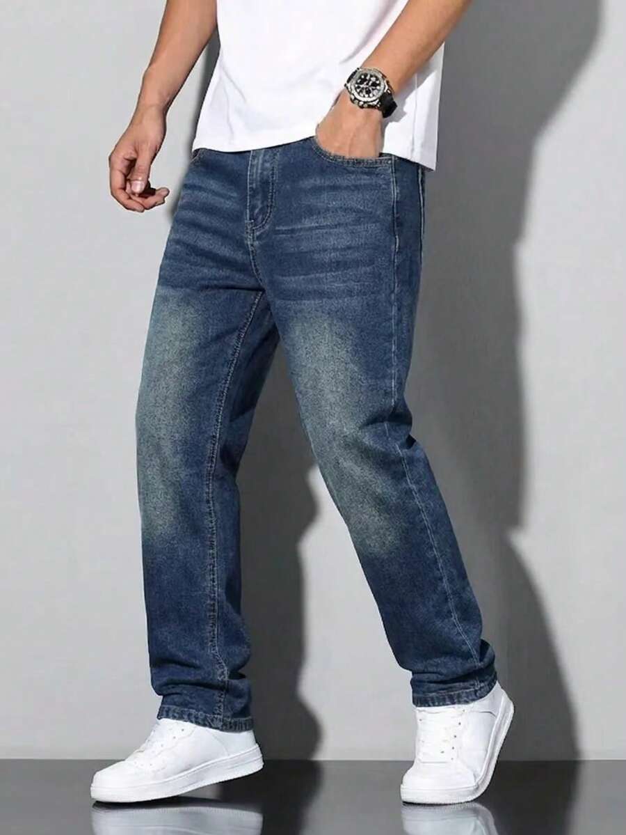 Tween Boys' Elastic Waist Straight Leg Casual Jeans - Medium Wash - View 1