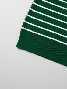 GRDR 男士极简条纹基础款圆领针织短袖毛衣 - 綠色 - 查看 5