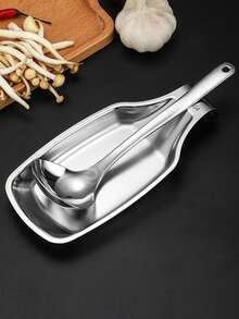 1 pieza Soporte para cuchara de olla caliente de acero inoxidable 304 para encimera, utensilio de cocina, bandeja para cucharón de sopa - Plateado - Ver 1