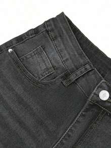 Y2K Style High Waist Light Blue Denim Jeans, Cropped Length, Slim Fit Skinny Pants, Flattering Silhouette, Suitable For Spring/Summer, Holidays, Festivals, Casual Denim Outfits, Jeans, Trousers, Outings, Women's Denim Jeans, Women's Denim Outfits, Women's Denim Pants, Curve-Hugging - 灰色 - 查看 12