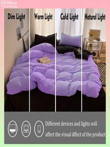 浅紫色和黑色三件套床上用品，包含1个被套和2个枕套，柔软舒适的家纺面料，亲肤柔软，多种颜色可选，适合宿舍使用，简约时尚的家居装饰，柔软舒适的卧室床上用品套装，时尚套装，可机洗，不含填充物 - 淡紫色 - 查看 7