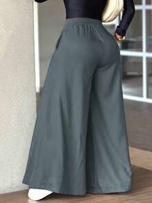Pantalones anchos y sueltos de unicolor y casual para mujer, elegantes y minimalistas para la primavera - Gris hierro - Ver 7