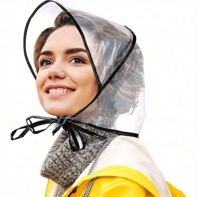 1 pieza Gorro de lluvia transparente de plástico para mujeres, plegable, compacto, lavable a mano, sin tejido, ligero, ideal para clima lluvioso y actividades al aire libre, sombrero amigable para viajar|Equipo de lluvia transparente|Cubrecabezas duradero
