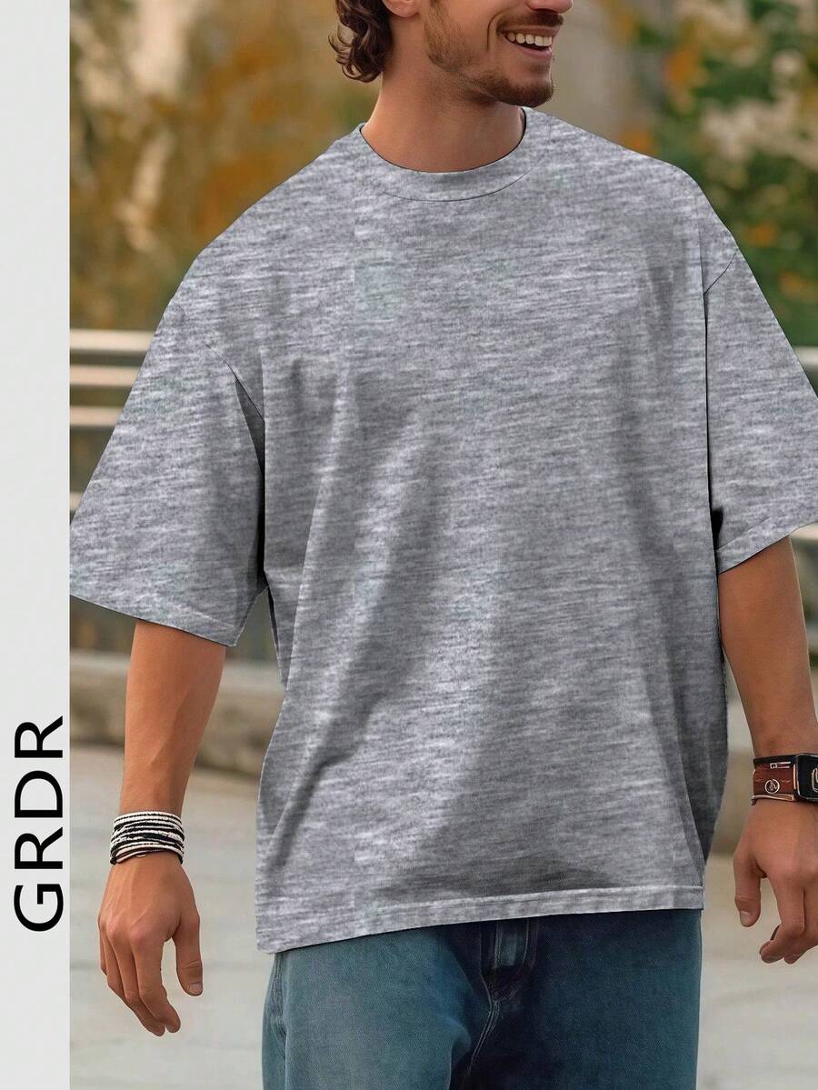GRDR 男士时尚宽松短袖T恤 | 精致设计 | 夏季必备 | 百搭易穿 | 展现你的风格 - 淺灰色 - 查看 1