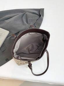 复古字母 M 印花装饰 PU 手提包，适合女性购物、工作通勤、旅行和日常使用 - 咖啡棕 - 查看 8