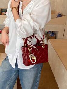 Dedoo Mẫu mới 2025, túi xách cao cấp sang trọng dành cho nữ, túi tote thêu kim cương, thích hợp cho kỳ nghỉ xuân/hè, đi học, đi làm hàng ngày, quà Giáng sinh, tiệc tùng, đám cưới và các dịp khác. - Màu Đỏ Sâu - Xem 9