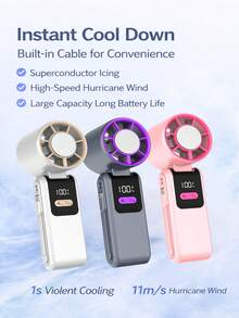 1 pieza Ventilador portátil y plegable con refrigeración por hielo, pantalla LED, puertos de carga duales y cable incorporado - Imprescindible para el verano y viajes al aire libre, refresca incluso a 40°C - Multicolor - Ver 11