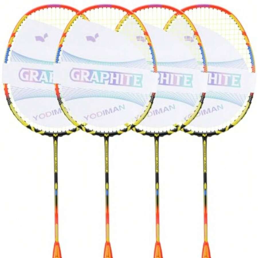 Graphite Badminton Racket Set - 4 Pre-Strung 6U Super Lightweight Racquets with Overgrips 2 Durable Bags and Tapes Graphite Frame and Shaft for Professional Outdoor and Gym Play - manteca - Ver 1