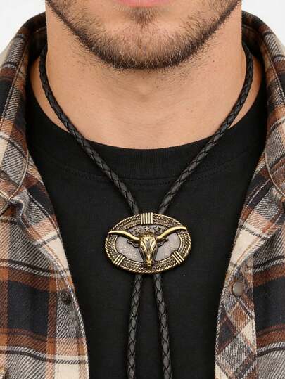 1 pieza Collar con colgante de cabeza de toro vintage de estilo vaquero occidental con flores en tono plateado, collar retro de cabeza de toro, adecuado como regalo de cumpleaños para hombres, mujeres o amigos, para uso diario