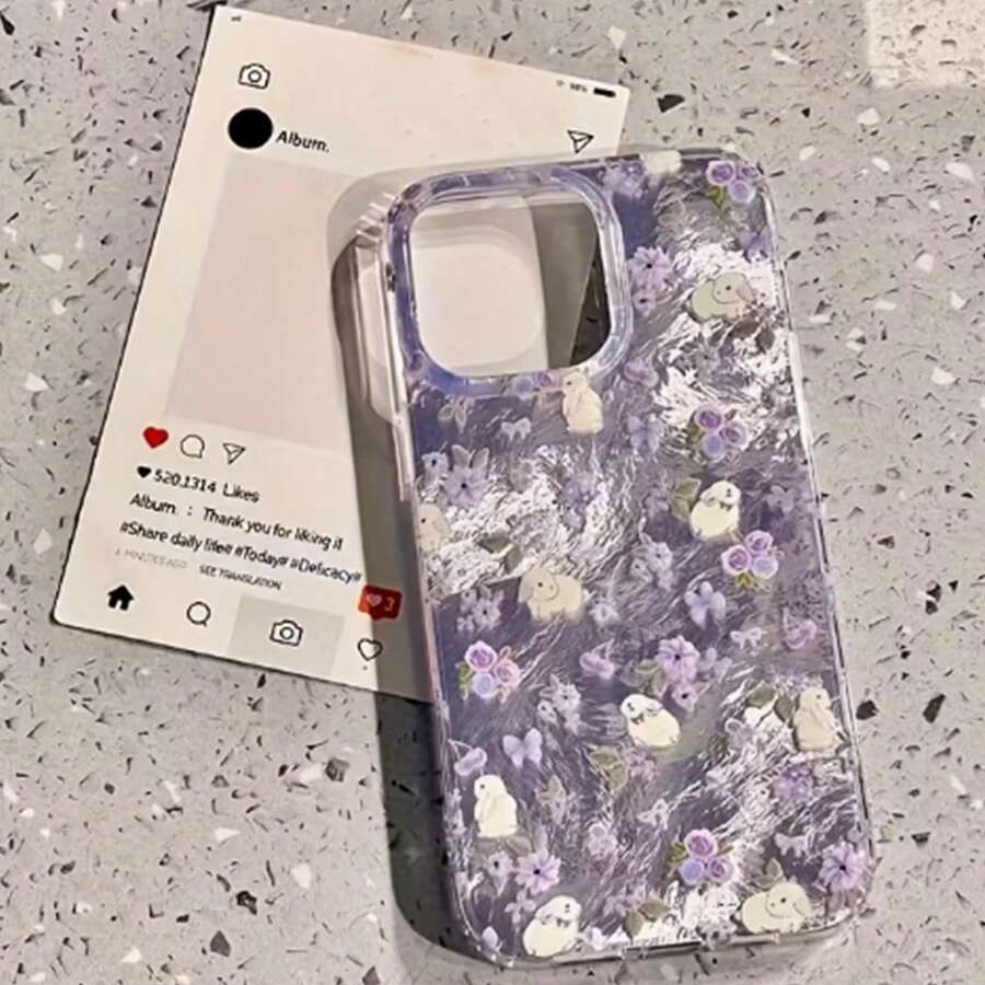 1个新款时尚冰川图案梦幻紫色花朵和兔子印花手机壳，兼容 11/12/12 Pro、13/14/15、13 Pro/14 Pro/15 Pro、12 Pro Max/13 Pro Max/14 Pro Max/15 Pro Max、16、16 Pro、16 Pro Max、17、17 Pro、17 Pro Max，时尚保护壳，送给女朋友、闺蜜、情侣的独特礼物，生日礼物 - 彩色 - 查看 1