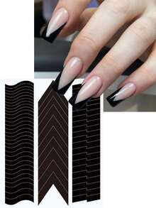 6pcs Hollow French Manicure Stickers, Airbrush Painting Stencil Auxiliary Tools, French Manicure Stickers With Asymmetrical Line Patterns, Nail Art Decorations - Black - View 4