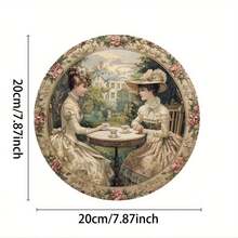 2D Graphic Design, 1 Piece 2D Graphic Printed Metal Iron Sign, Victorian Garden Tea Party Theme, 8x8inch Round Retro Decorative Wall Art, Elegant Lady And Garden Scene, Suitable For Tea Room, Study, Restaurant And Cafe Decoration, Handicraft Tools And Materials, 2D Graphic Version - Multiple - View 5